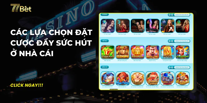 Các lựa chọn đặt cược đầy sức hút ở nhà cái 77Bet